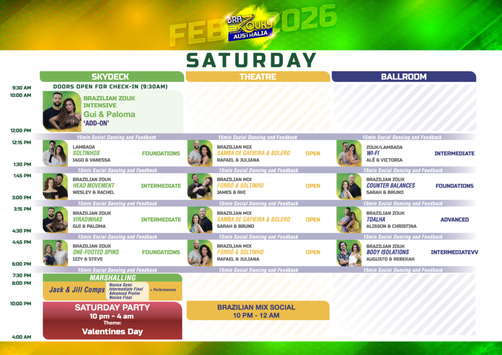 2026 workshop schedule — Saturday